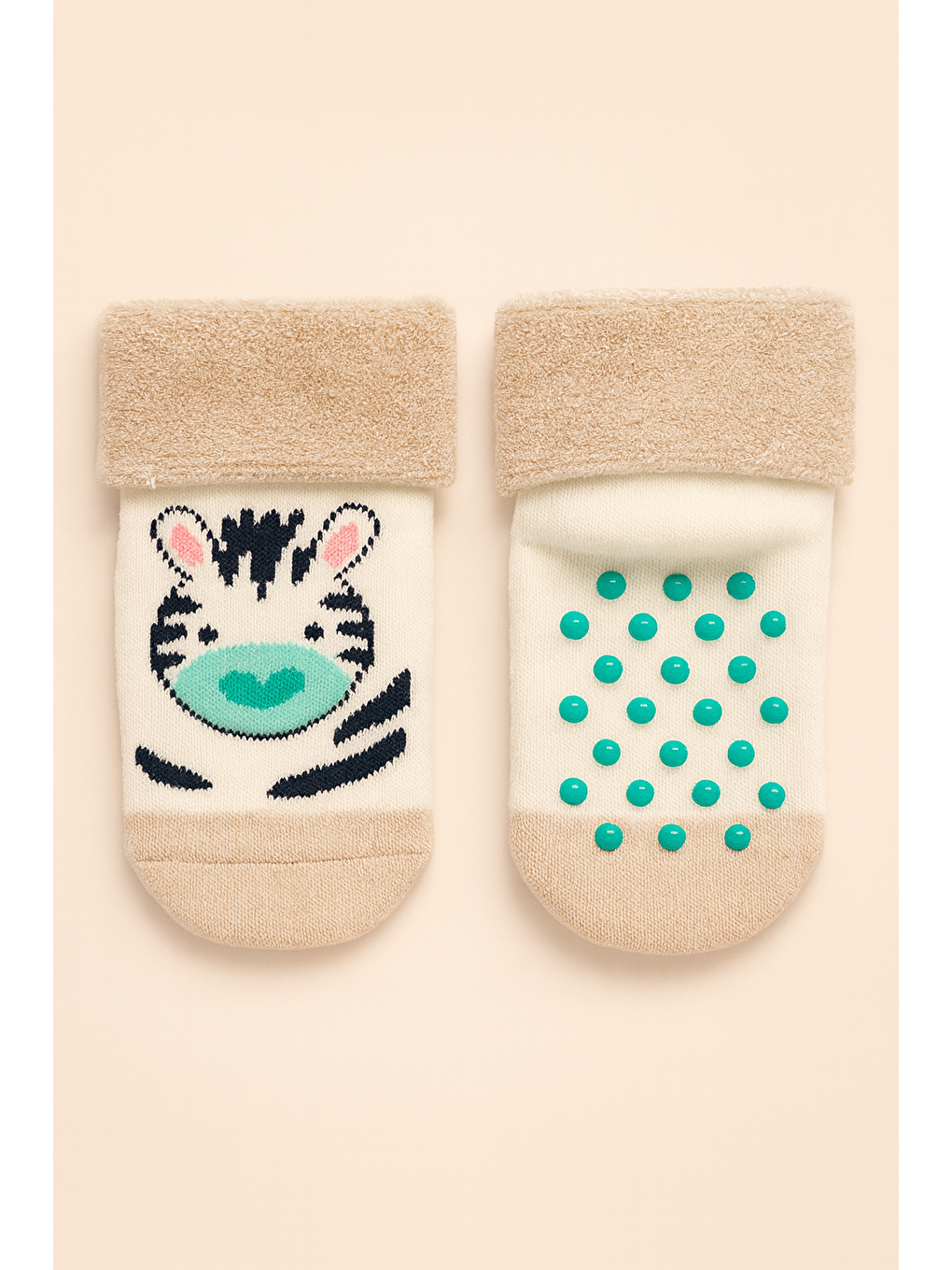 Ekru Bebek 3'Lü Zebra Desenli Havlu Soket Çorap-1