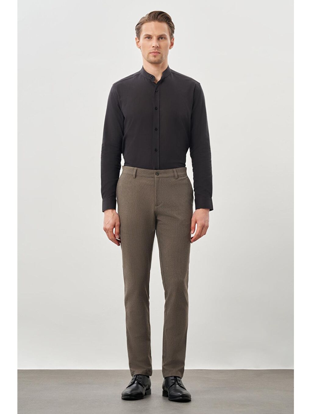 Kahverengi Koyu Vizon Esnek Yandan Cepli Casual Slim Fit Chino Pantolon 1003245174-1