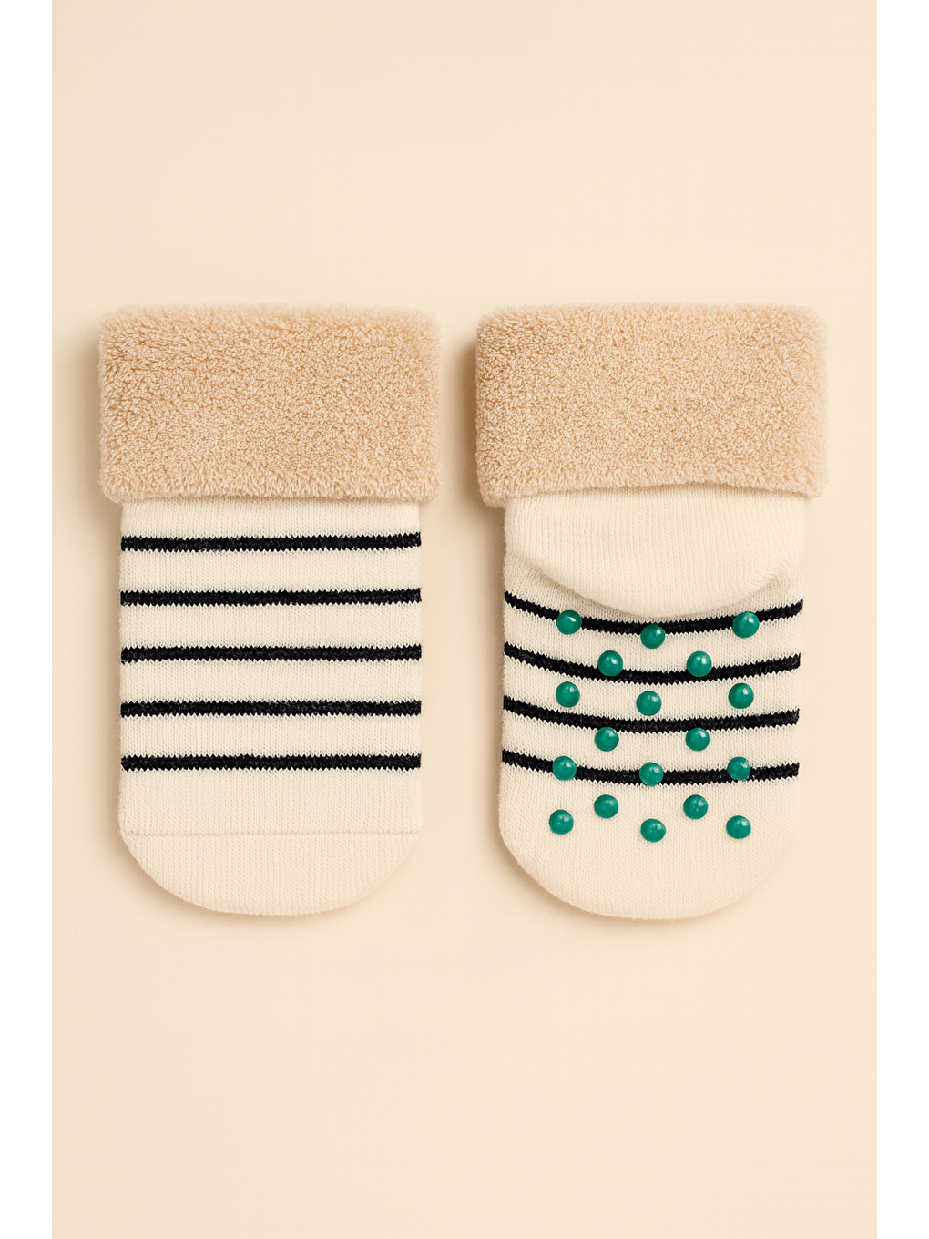 Ekru Bebek 3'Lü Zebra Desenli Havlu Soket Çorap-2