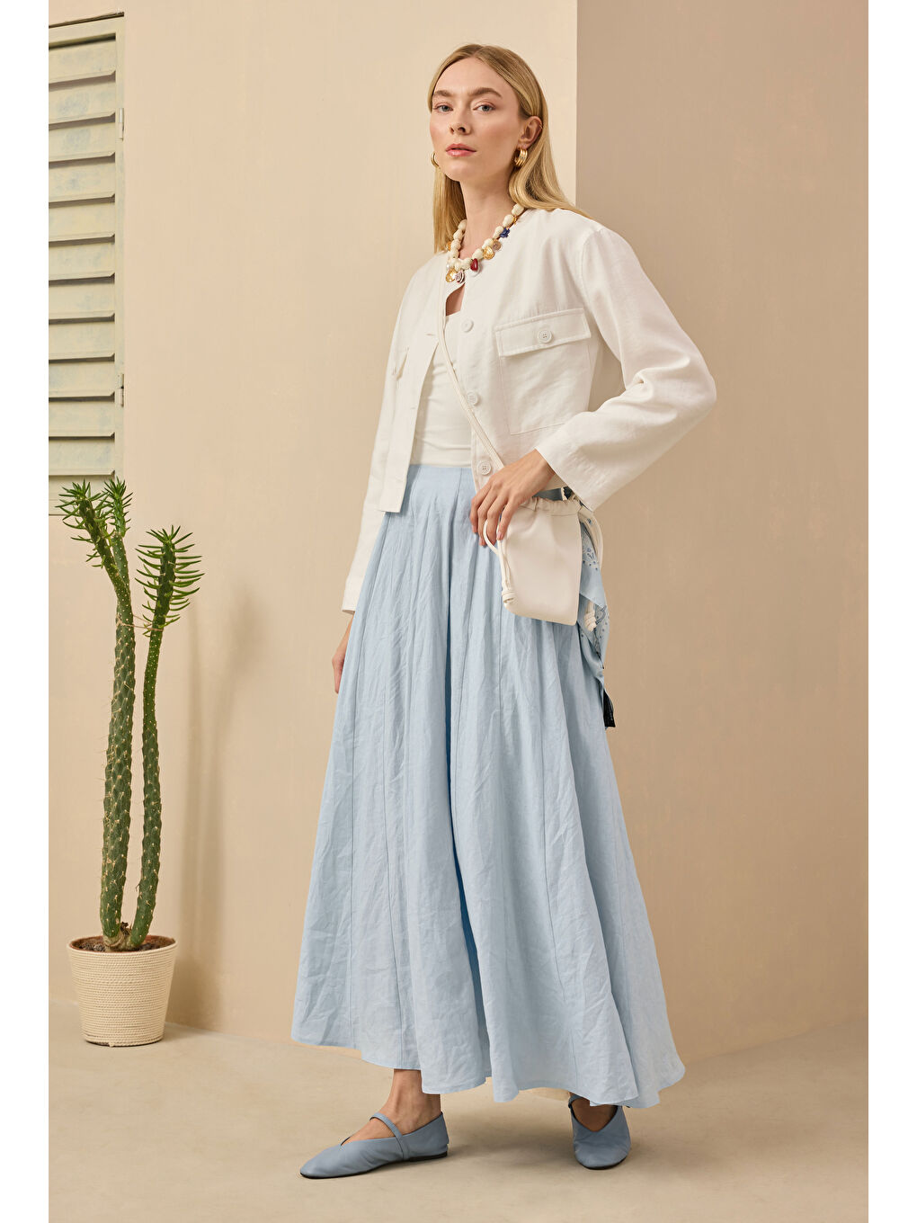 Parçalı Keten Etek Bebe Mavi-1