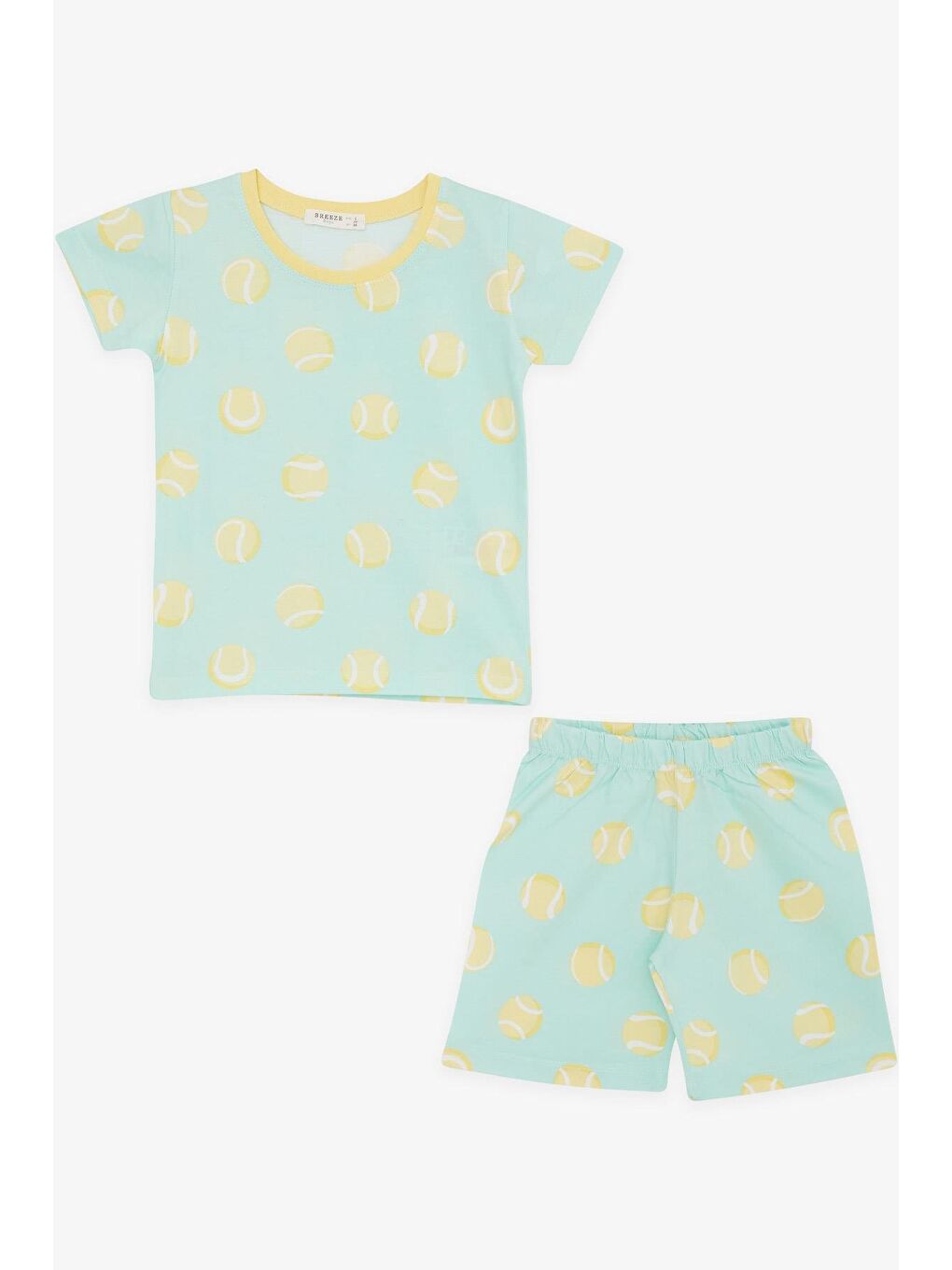 Turkuaz Erkek Bebek Şortlu Pijama Takımı Tenis Topu Desenli Su Yeşili (9 Ay-1.5 Yaş)