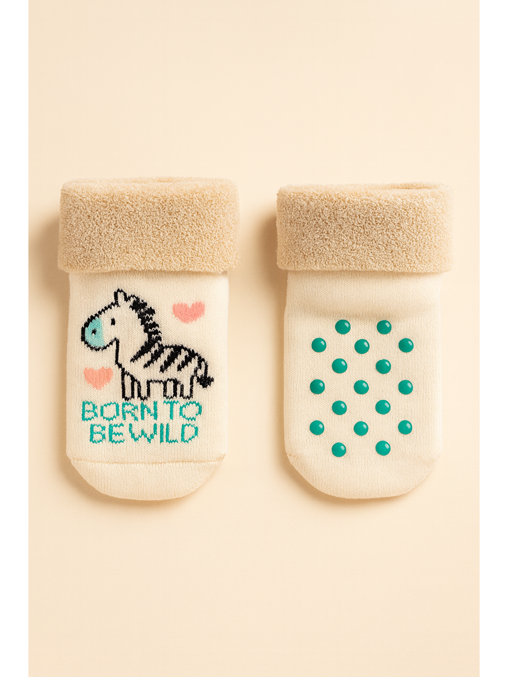 Ekru Bebek 3'Lü Zebra Desenli Havlu Soket Çorap-3