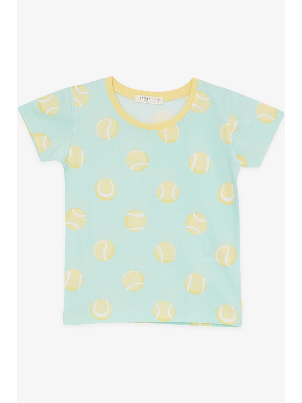 Turkuaz Erkek Bebek Şortlu Pijama Takımı Tenis Topu Desenli Su Yeşili (9 Ay-1.5 Yaş)-2