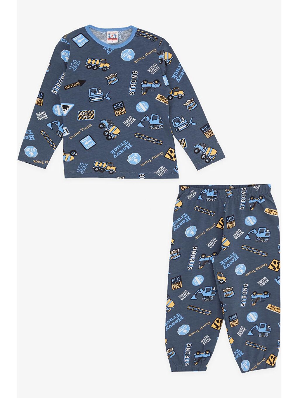 Gri Erkek Bebek Pijama Takımı İş Makinası Temalı Füme (9 Ay)