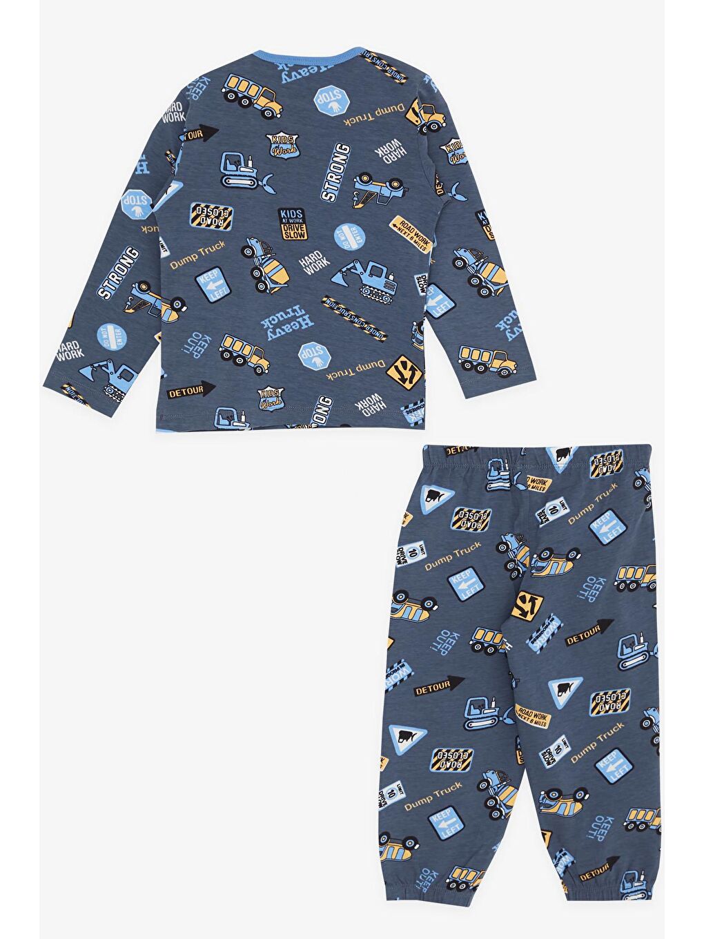 Gri Erkek Bebek Pijama Takımı İş Makinası Temalı Füme (9 Ay)-1