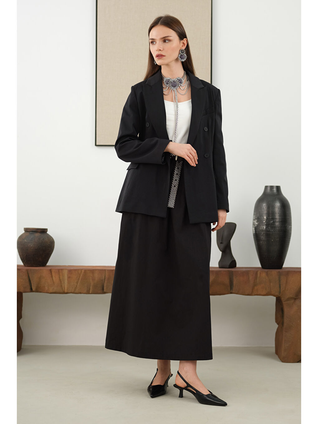 Büzgülü Pamuk Etek Siyah-1