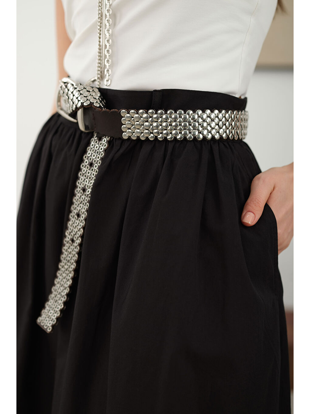 Büzgülü Pamuk Etek Siyah-4