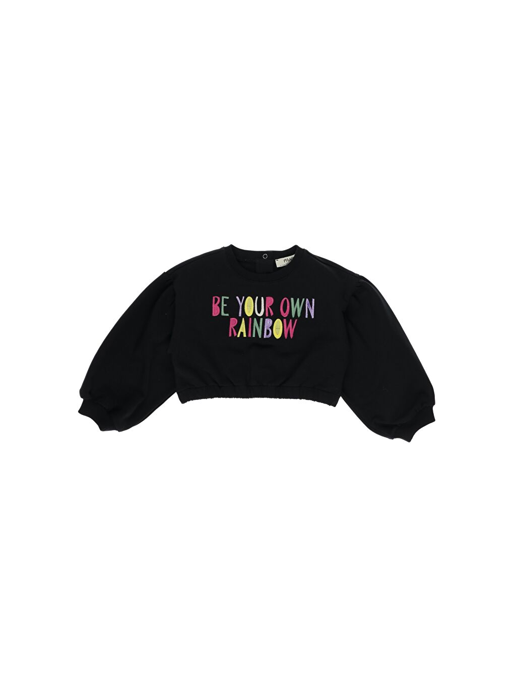 Panço Siyah Kız Çocuk  Renkli Yazı Nakışlı Crop Sweatshirt