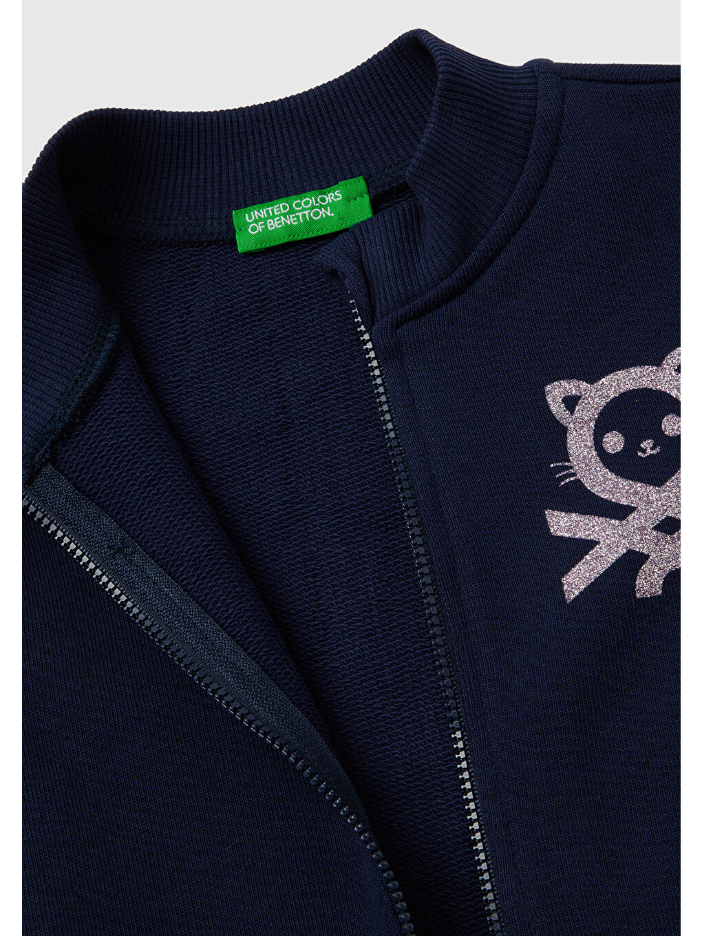 Kız Çocuk Lacivert Kesik Logolu Dik Yaka Fermuarlı Sweatshirt-1