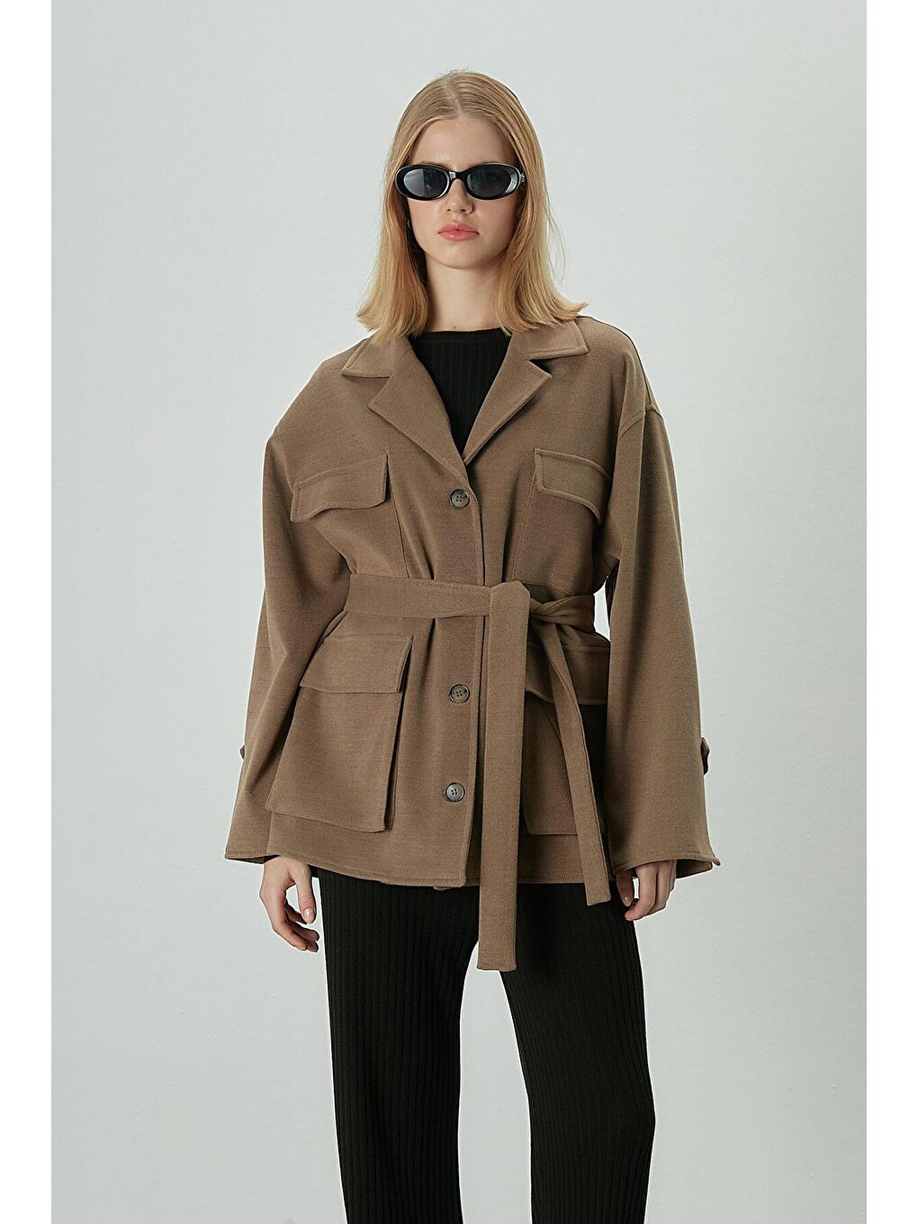 Safari Cepli Kaşe Ceket Kahverengi