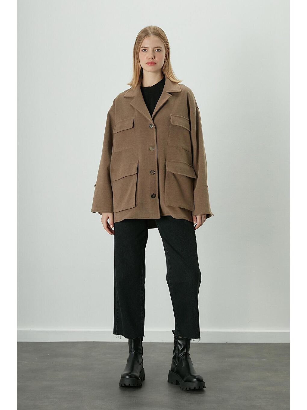 Safari Cepli Kaşe Ceket Kahverengi-1