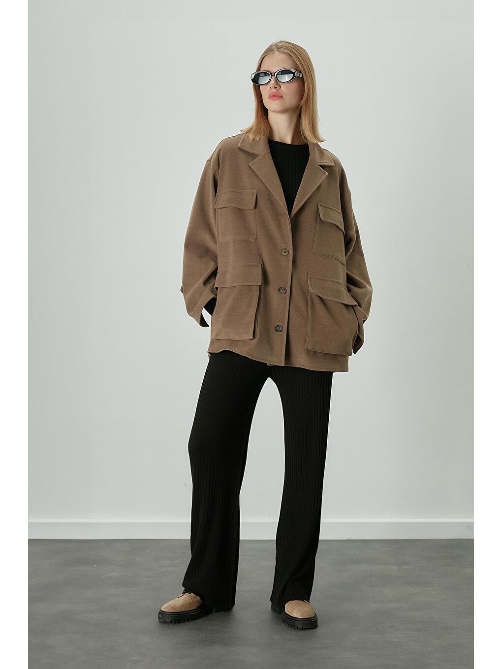 Safari Cepli Kaşe Ceket Kahverengi-2