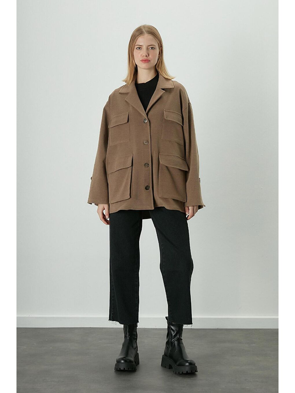 Safari Cepli Kaşe Ceket Kahverengi-3