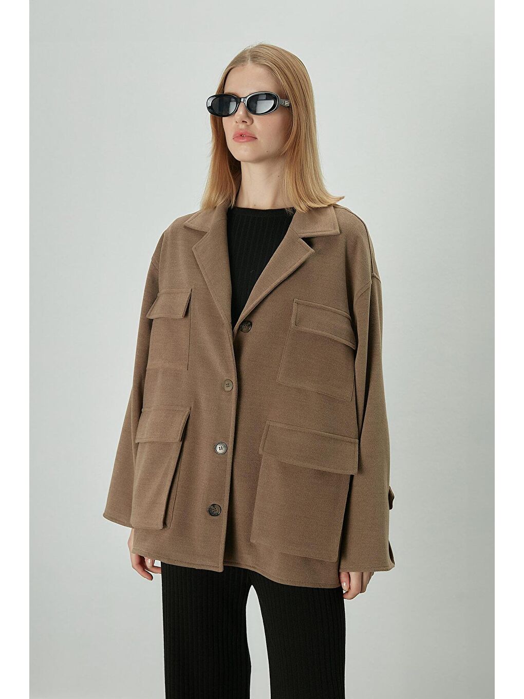 Safari Cepli Kaşe Ceket Kahverengi-4