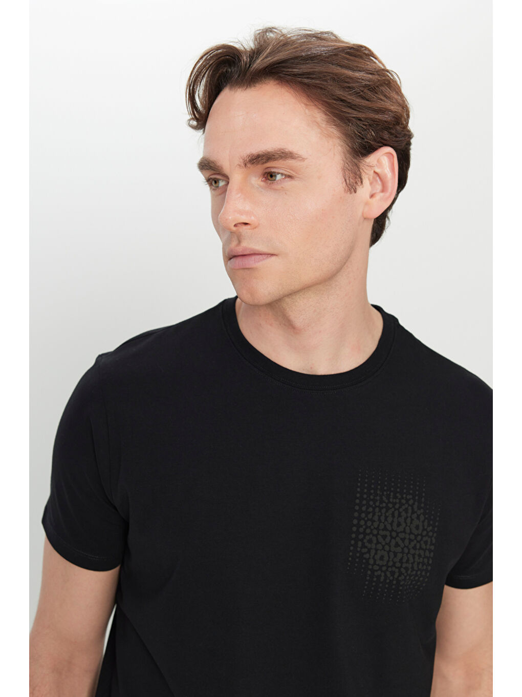 Erkek Siyah Pamuklu Slim Fit Dar Kesim Baskılı Esnek Tişört-3