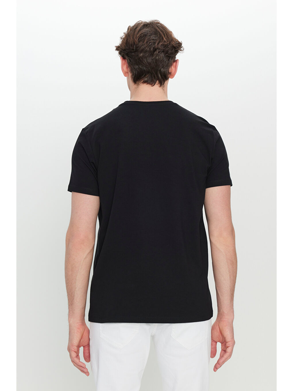 Erkek Siyah Pamuklu Slim Fit Dar Kesim Baskılı Esnek Tişört-4