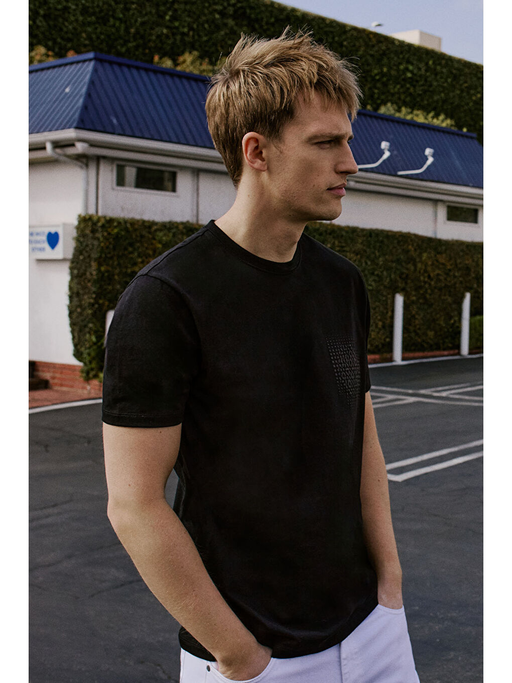 Erkek Siyah Pamuklu Slim Fit Dar Kesim Baskılı Esnek Tişört-6