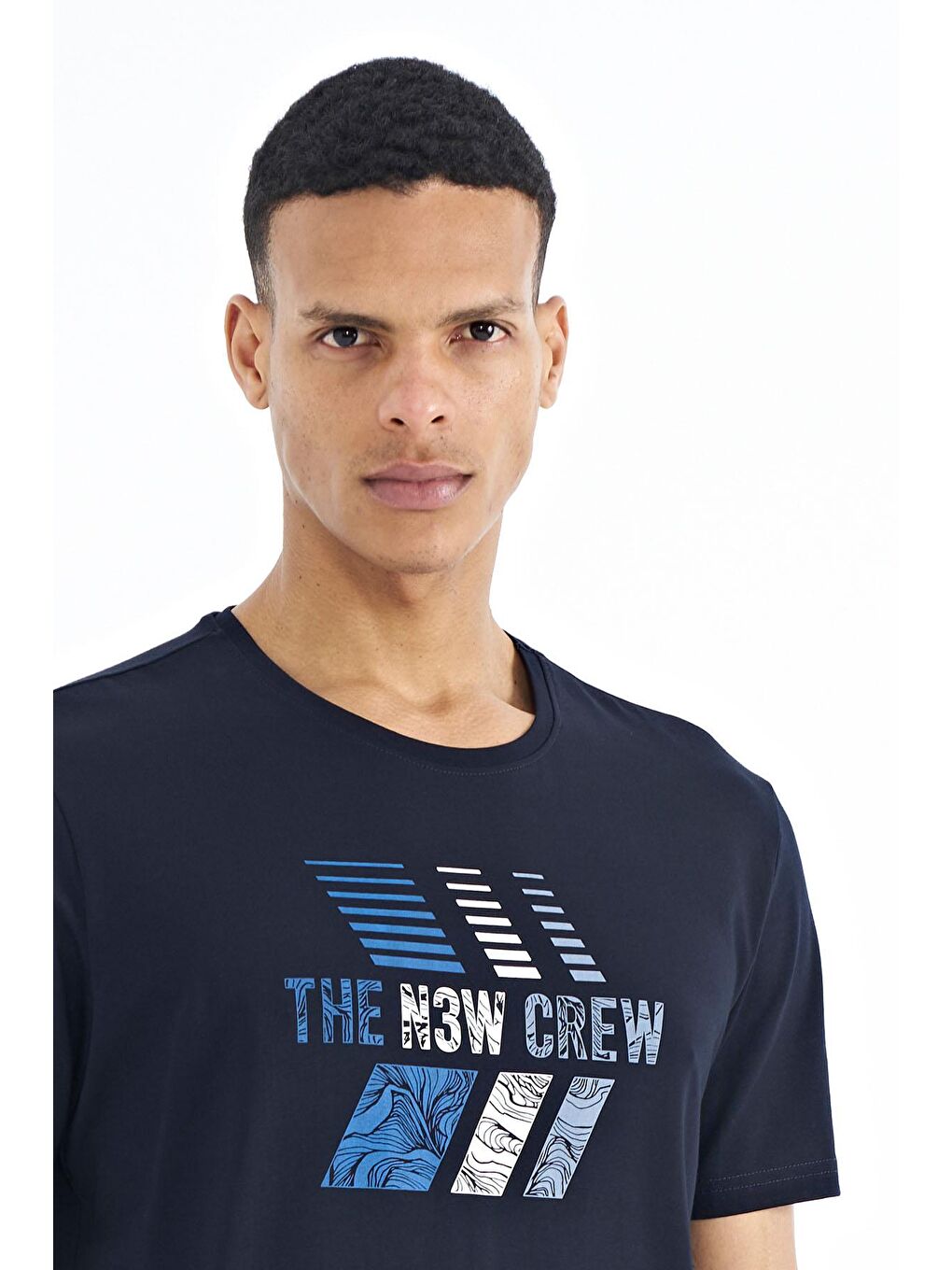 Lacivert Baskı Detaylı O Yaka Standart Kalıp Erkek Tişört - 88175-2