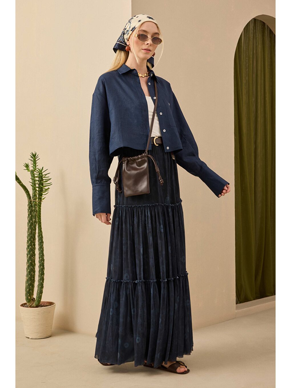 Lacivert Katlı Tül Etek Kasımpatı Desen-2