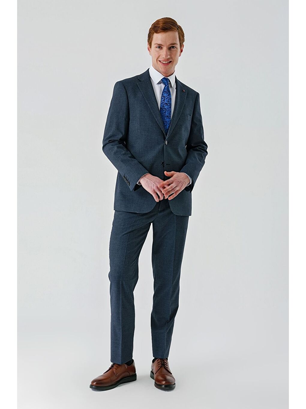 İMZA Koyu Lacivert Mono Yaka Çift Yırtmaç 6 Drop Comfort Fit Rahat Kesim Klasik Takım Elbise 1001240102-1