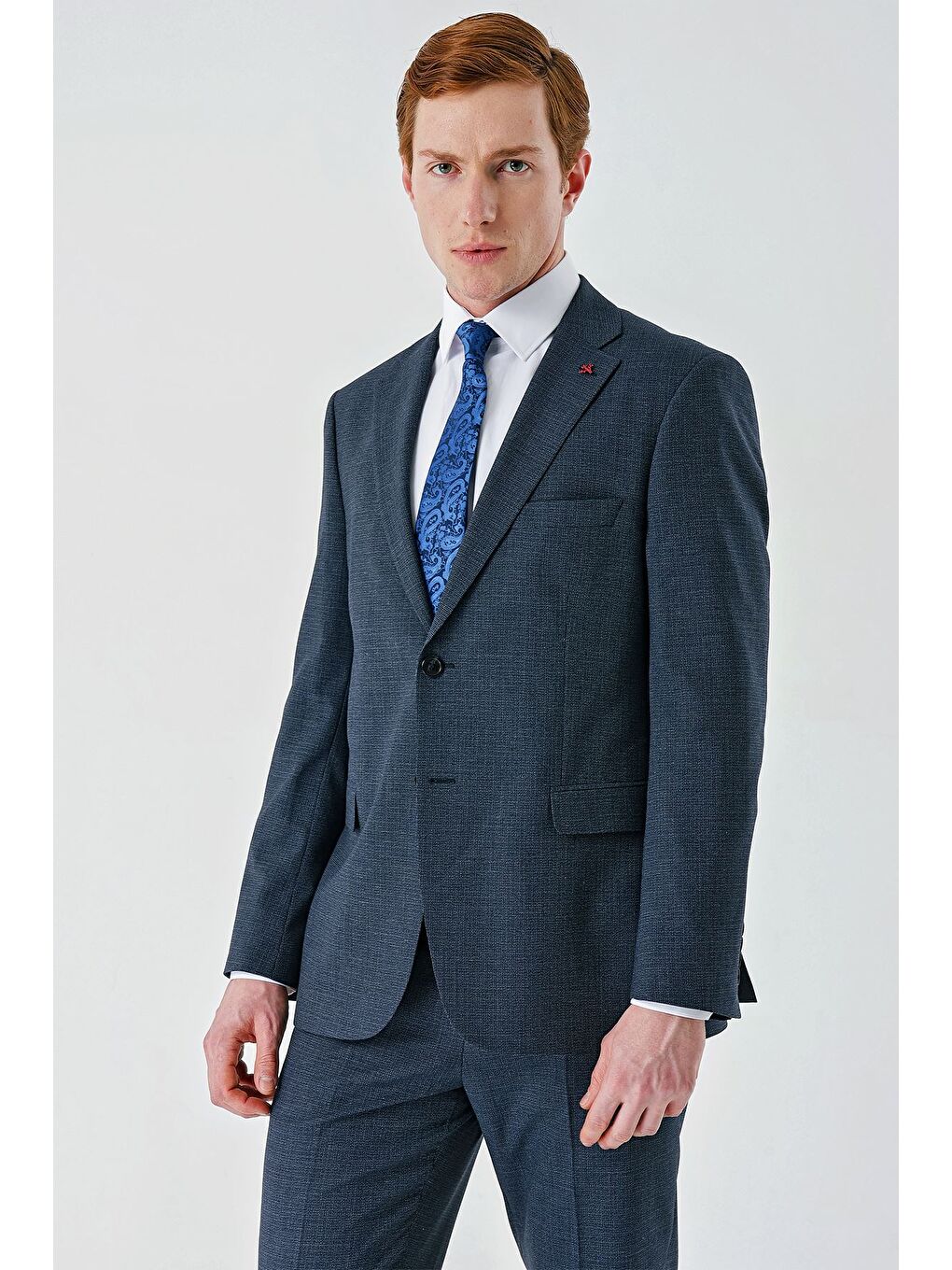 Koyu Lacivert Mono Yaka Çift Yırtmaç 6 Drop Comfort Fit Rahat Kesim Klasik Takım Elbise 1001240102-5