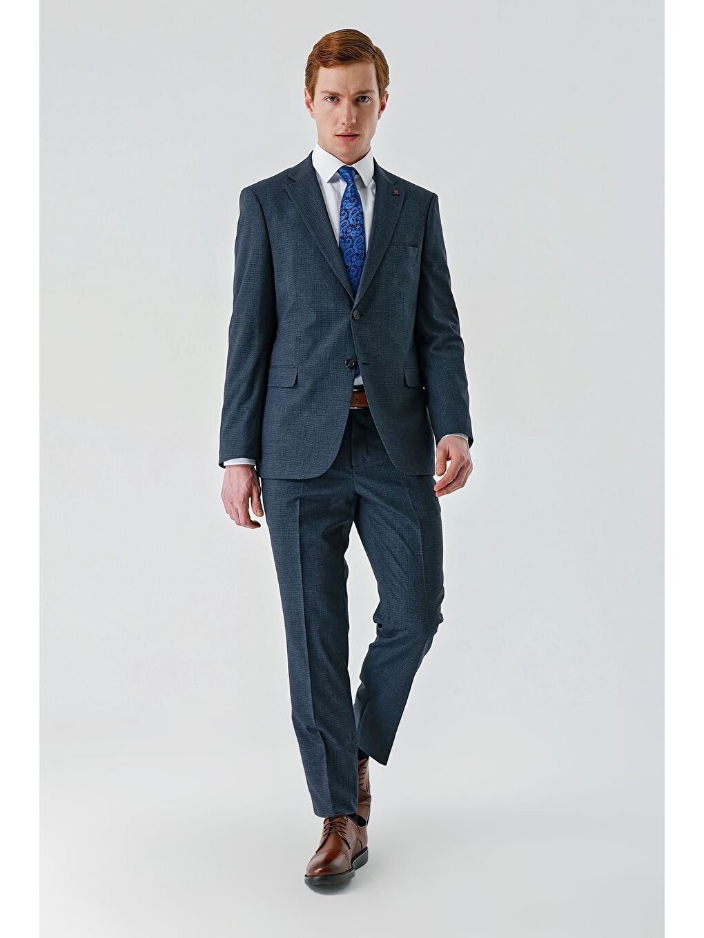 Koyu Lacivert Mono Yaka Çift Yırtmaç 6 Drop Comfort Fit Rahat Kesim Klasik Takım Elbise 1001240102-8