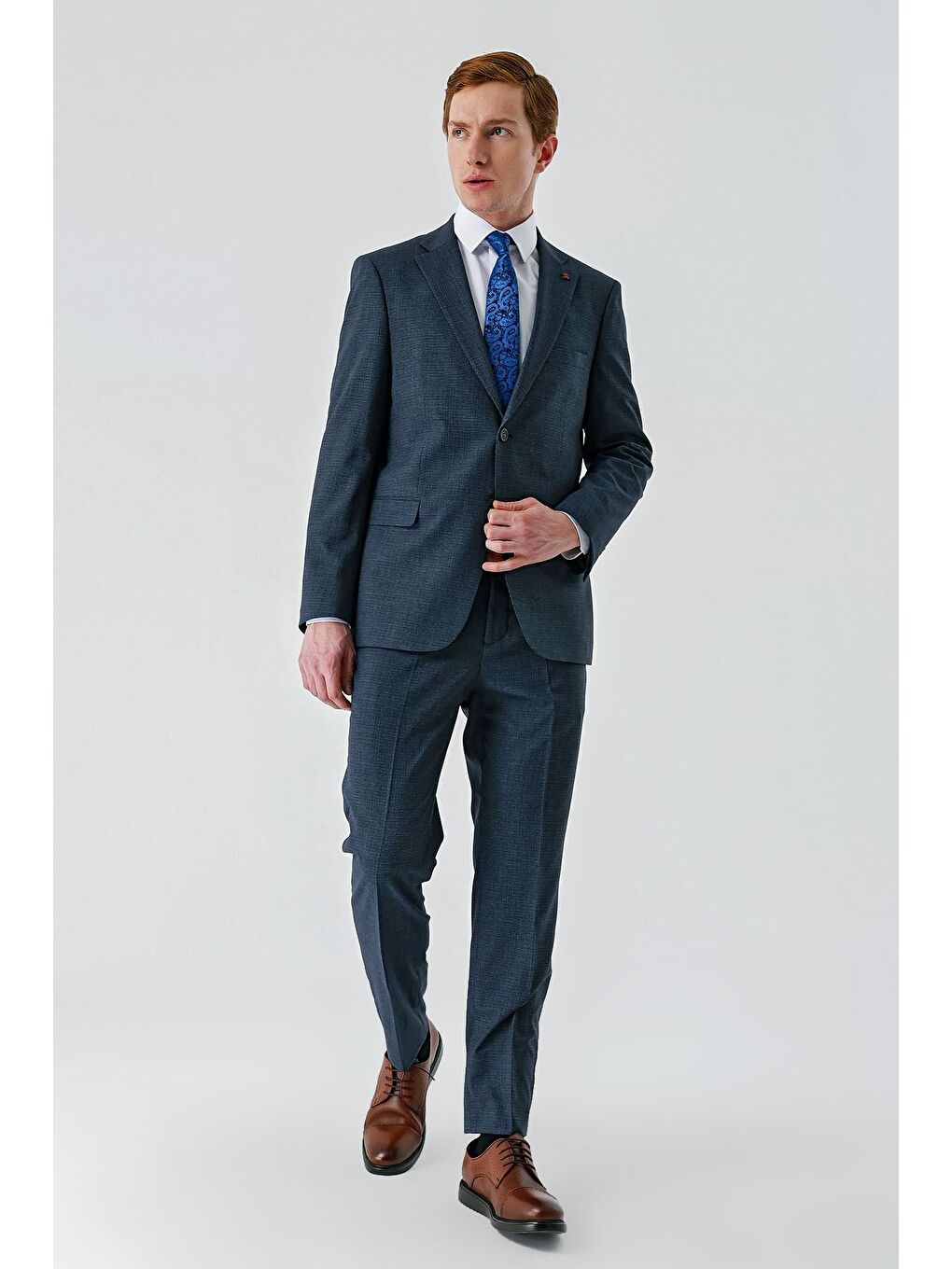 Koyu Lacivert Mono Yaka Çift Yırtmaç 6 Drop Comfort Fit Rahat Kesim Klasik Takım Elbise 1001240102-9