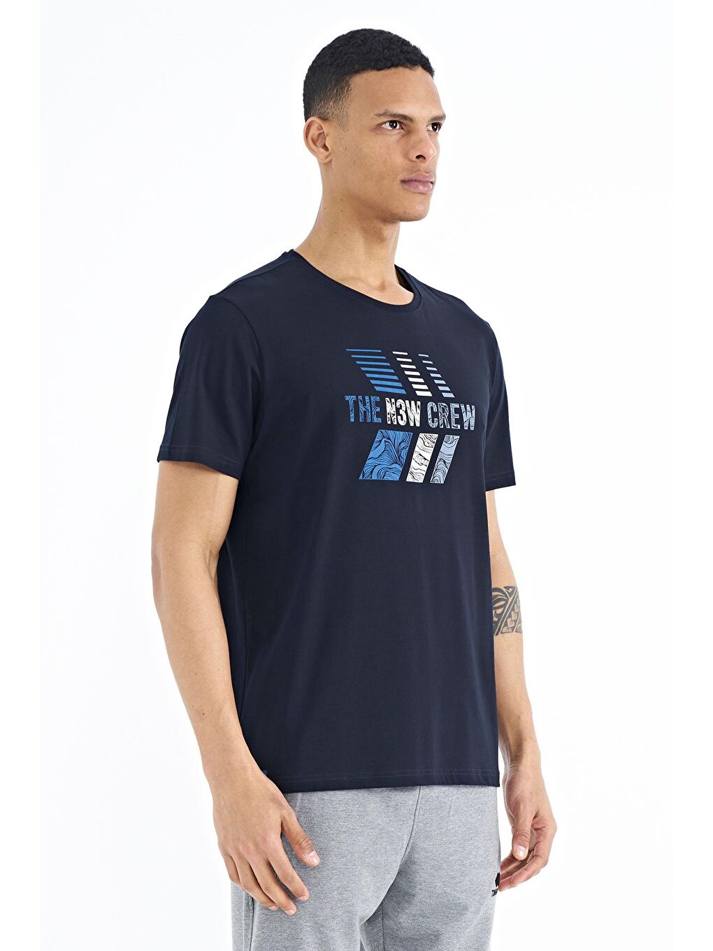 Lacivert Baskı Detaylı O Yaka Standart Kalıp Erkek Tişört - 88175-4