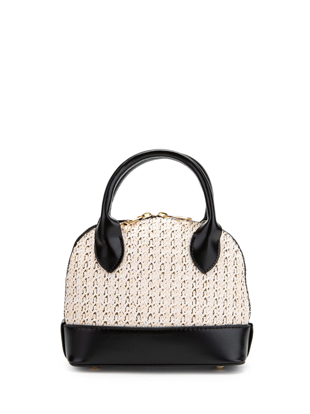 Ekru Hasır Detaylı Suni Deri Kadın Çapraz Çanta Matilda Krem-Siyah