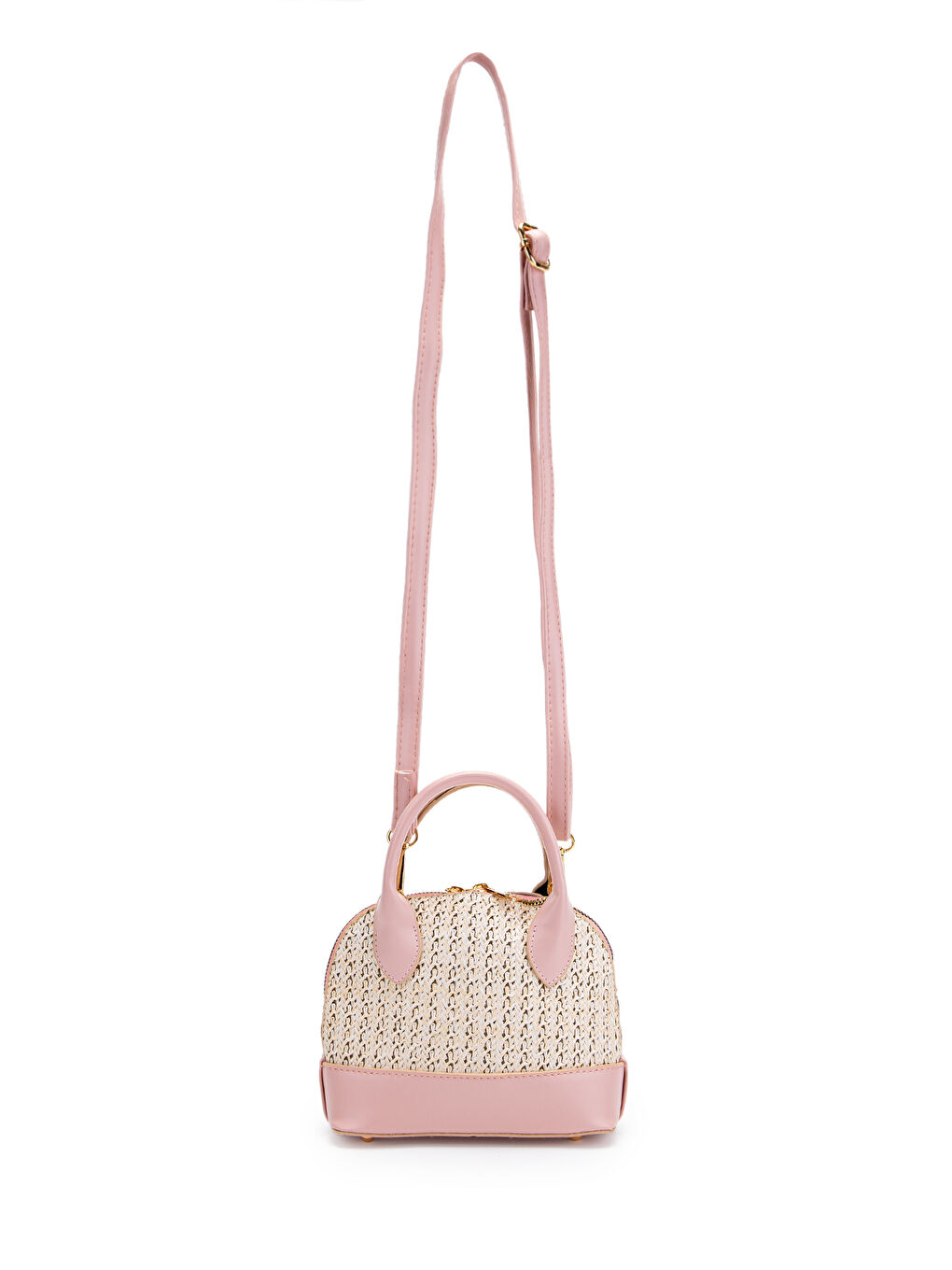 Pembe Hasır Detaylı Suni Deri Kadın Çapraz Çanta Matilda Pudra-1
