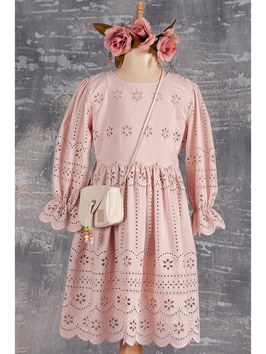 Pina Kids Pembe Kız Çocuk Çantalı Brode Elbise ELB.2589