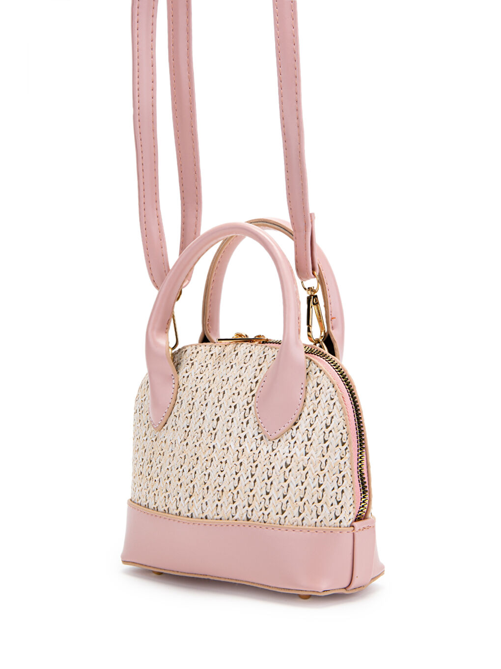 Pembe Hasır Detaylı Suni Deri Kadın Çapraz Çanta Matilda Pudra-3