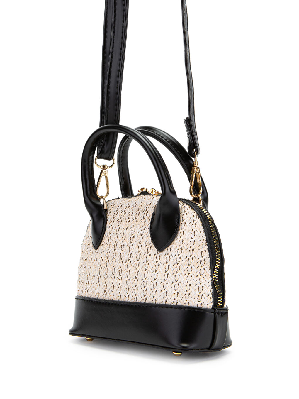 Ekru Hasır Detaylı Suni Deri Kadın Çapraz Çanta Matilda Krem-Siyah-4