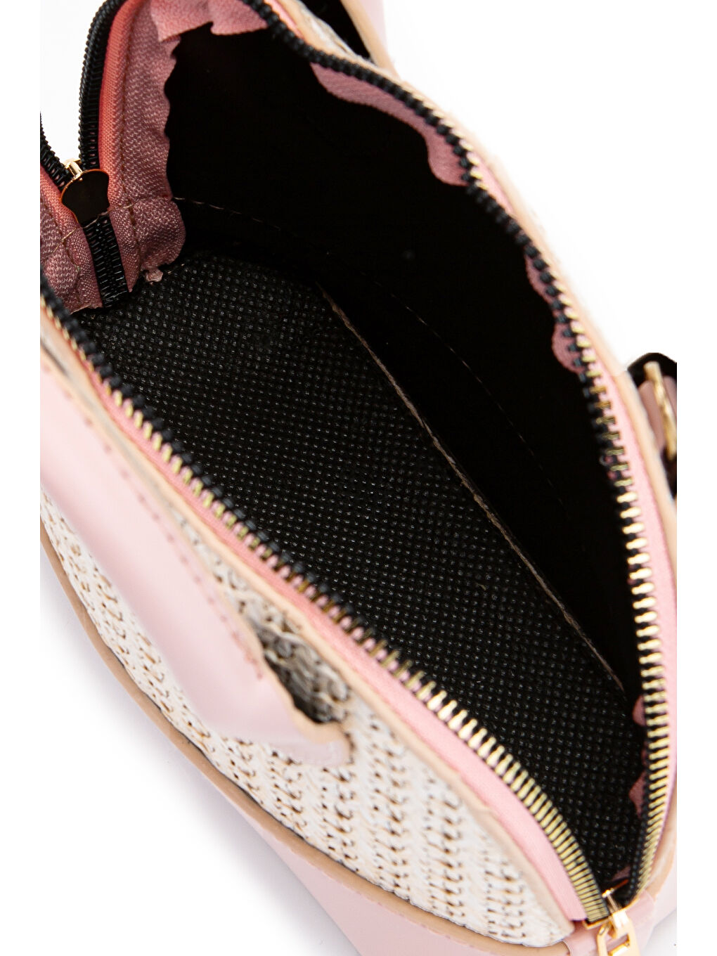 Pembe Hasır Detaylı Suni Deri Kadın Çapraz Çanta Matilda Pudra-4