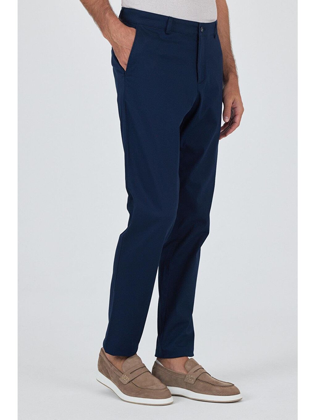 Lacivert Gabardin Yan Cep Düz Paça Comfort Fit Pamuklu Casual Chino Pantolon 1003250121-2