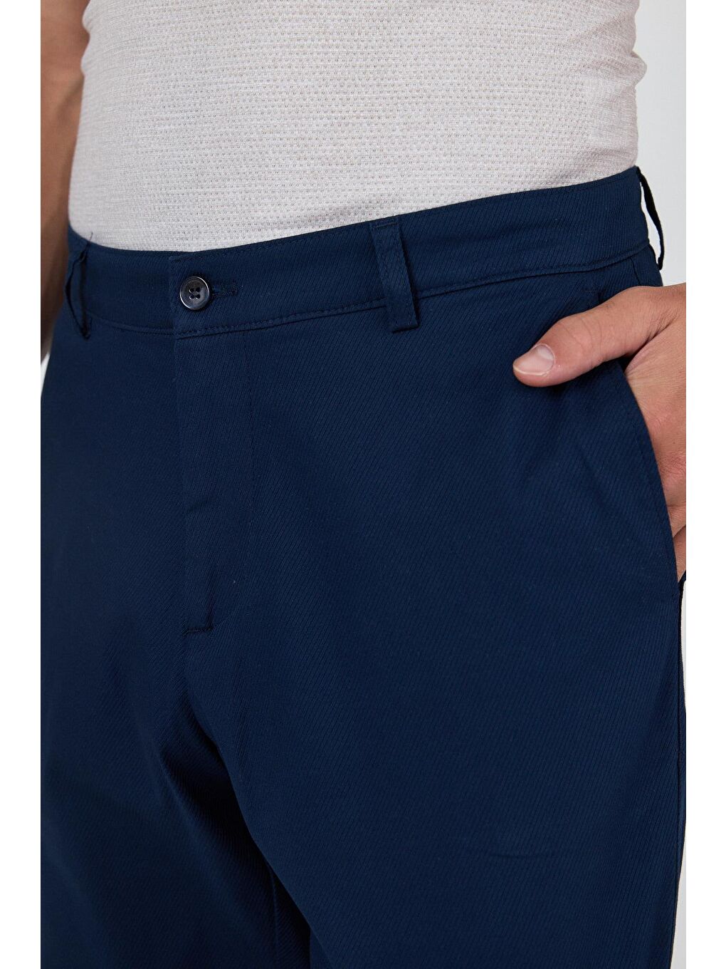 Lacivert Gabardin Yan Cep Düz Paça Comfort Fit Pamuklu Casual Chino Pantolon 1003250121-3