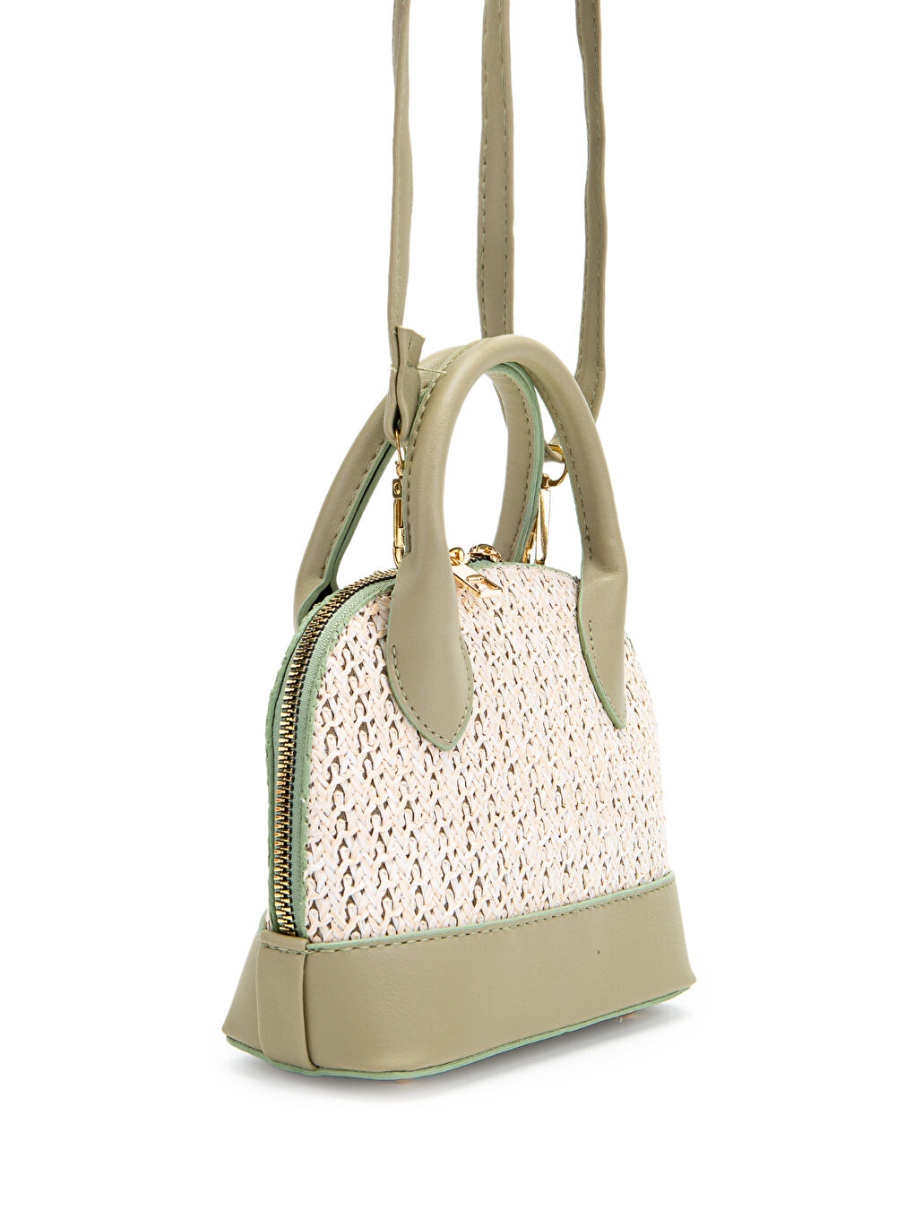 Hasır Detaylı Suni Deri Kadın Çapraz Çanta Matilda Mint Yeşil-2