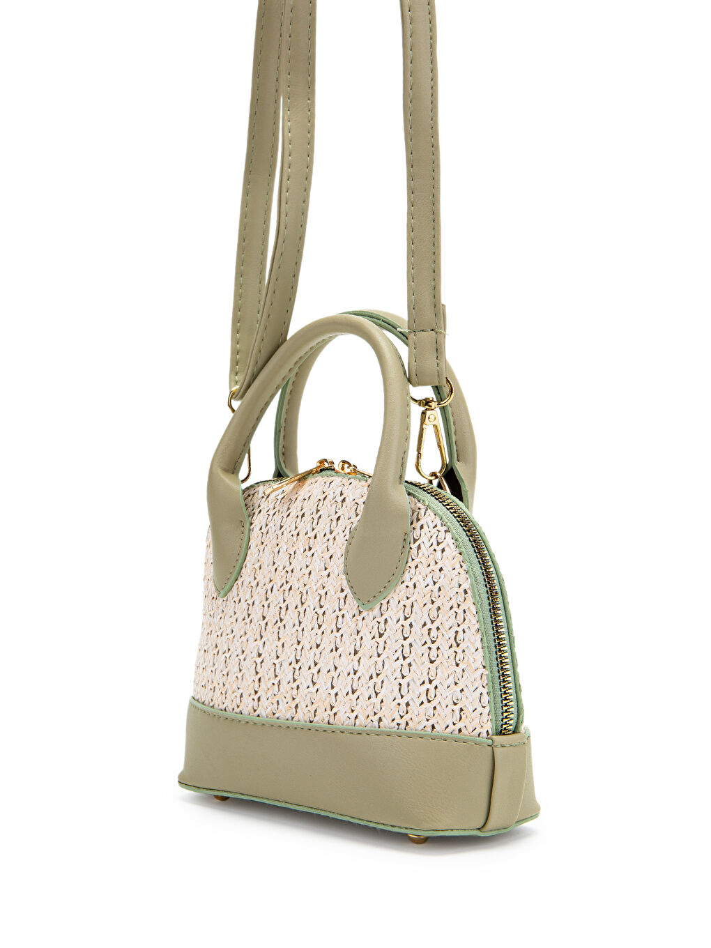Hasır Detaylı Suni Deri Kadın Çapraz Çanta Matilda Mint Yeşil-3