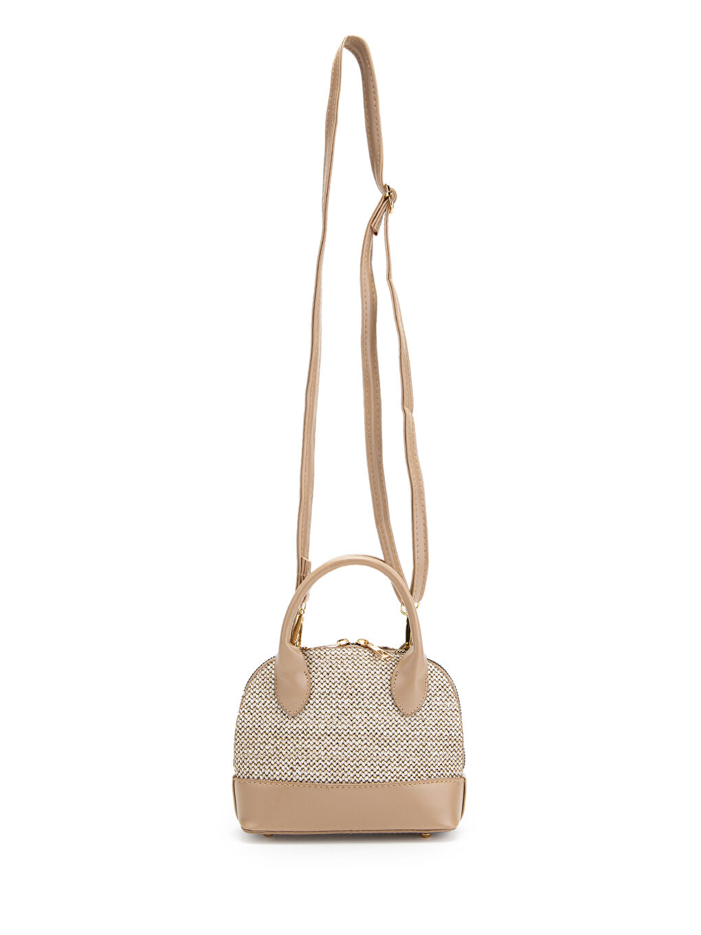 Bej Hasır Detaylı Suni Deri Kadın Çapraz Çanta Matilda Vizon-1