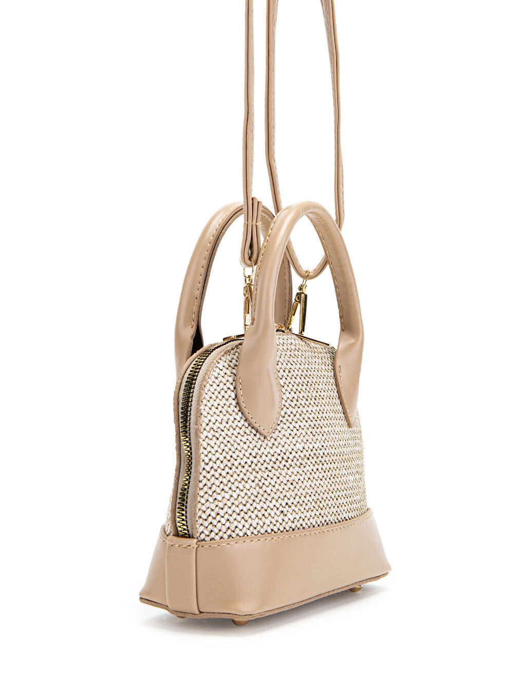 Bej Hasır Detaylı Suni Deri Kadın Çapraz Çanta Matilda Vizon-2