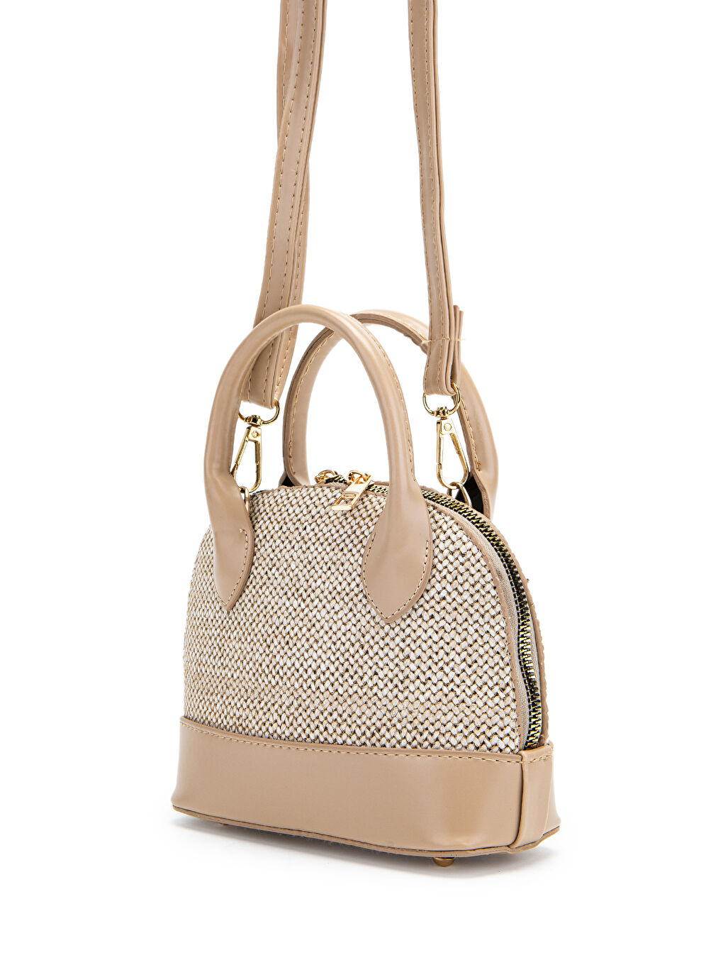 Bej Hasır Detaylı Suni Deri Kadın Çapraz Çanta Matilda Vizon-3