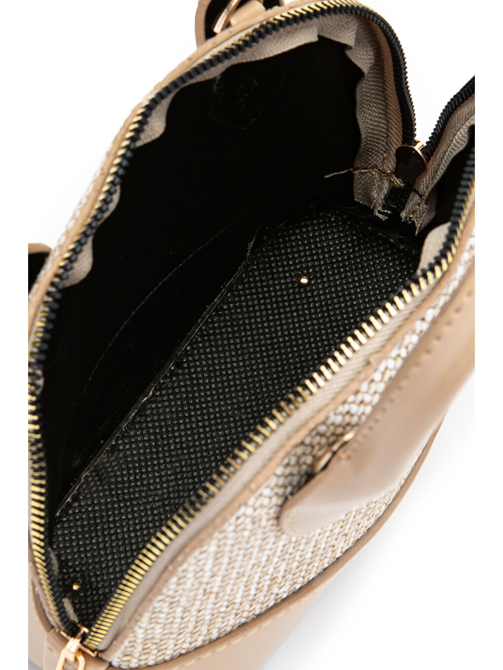 Bej Hasır Detaylı Suni Deri Kadın Çapraz Çanta Matilda Vizon-4