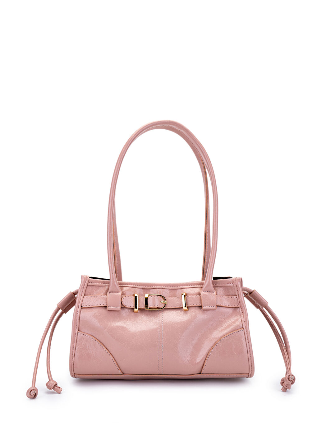 Pembe Kemer Detaylı Suni Kılçıllı Deri Kadın Omuz Çanta Girls Pudra