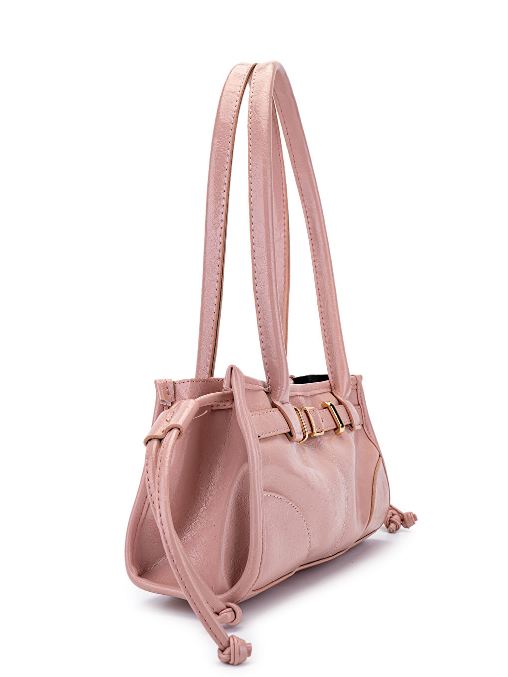 Pembe Kemer Detaylı Suni Kılçıllı Deri Kadın Omuz Çanta Girls Pudra-1
