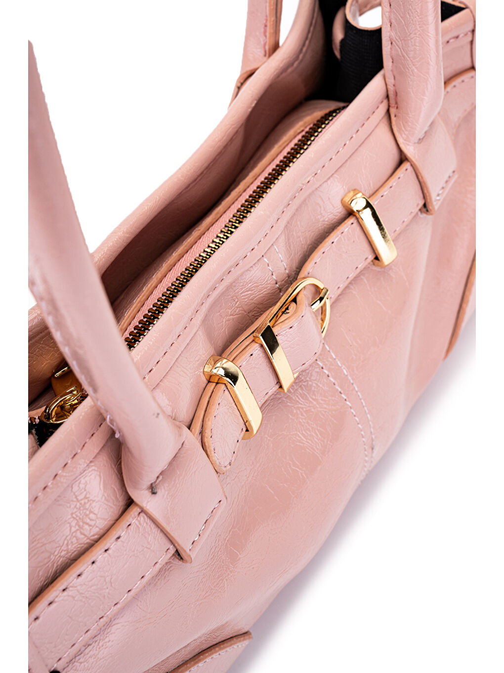 Pembe Kemer Detaylı Suni Kılçıllı Deri Kadın Omuz Çanta Girls Pudra-2