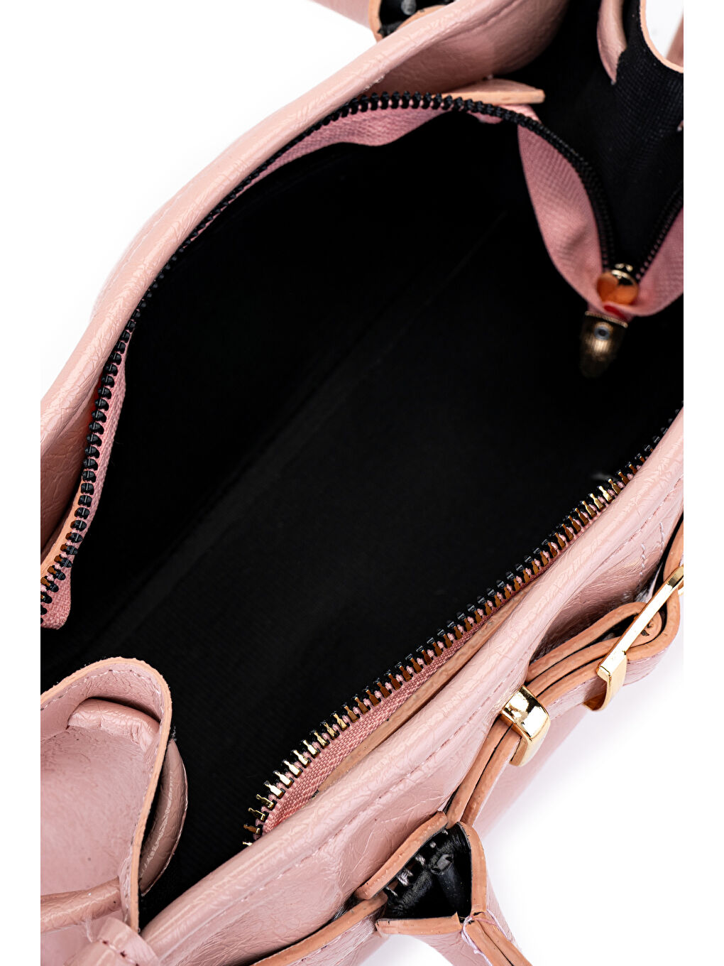 Pembe Kemer Detaylı Suni Kılçıllı Deri Kadın Omuz Çanta Girls Pudra-4