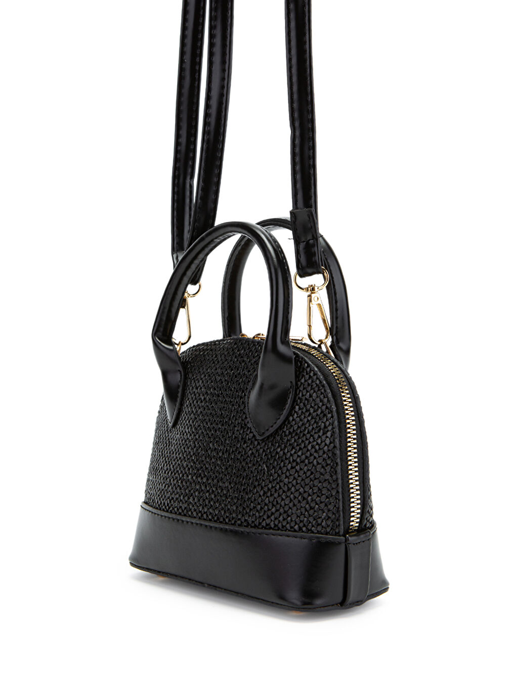 Hasır Detaylı Suni Deri Kadın Çapraz Çanta Matilda Siyah-3