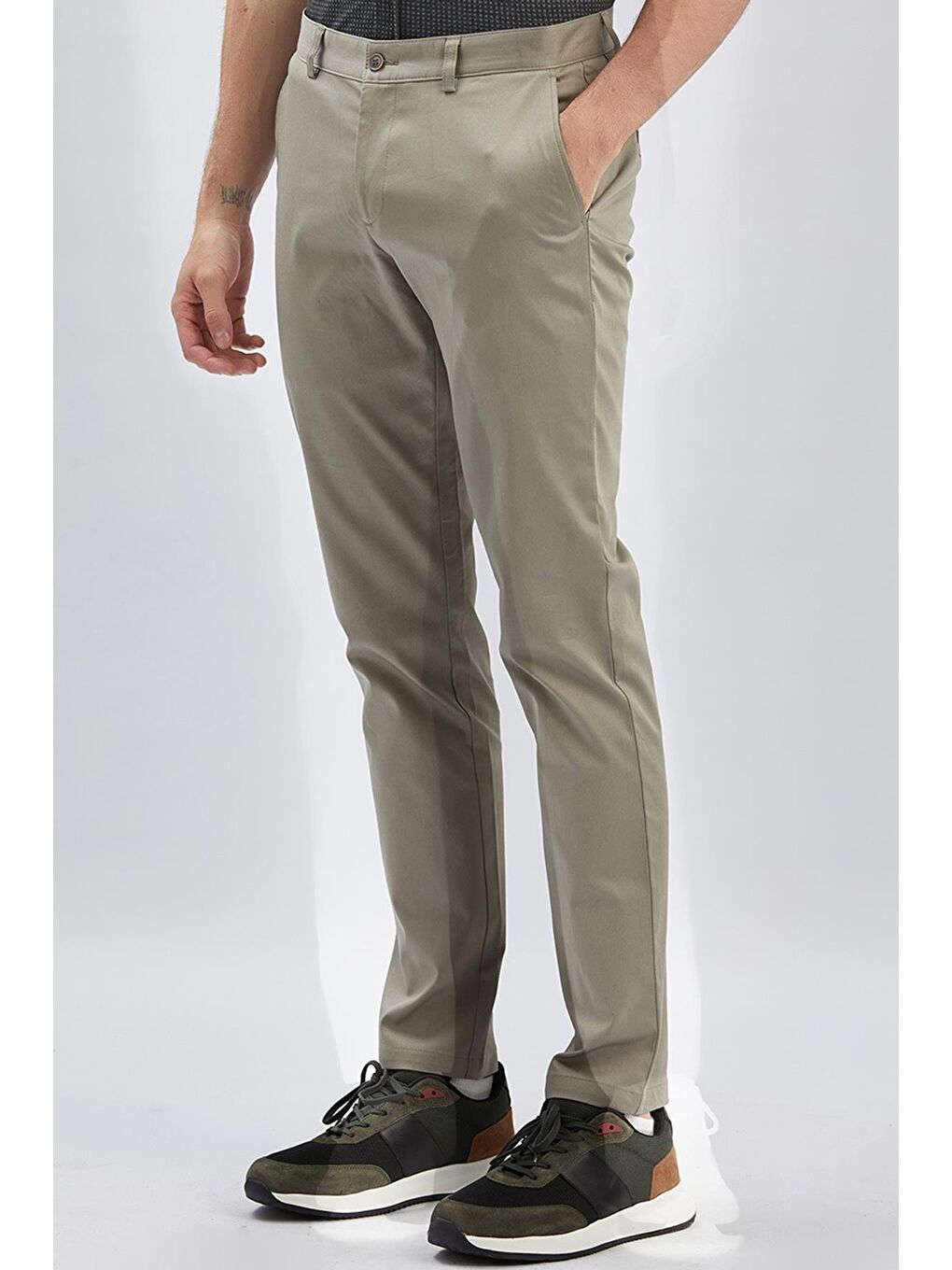 Koyu Bej Pamuklu Yandan Cepli Casual Slim Fit Chino Pantolon 1003240161-2