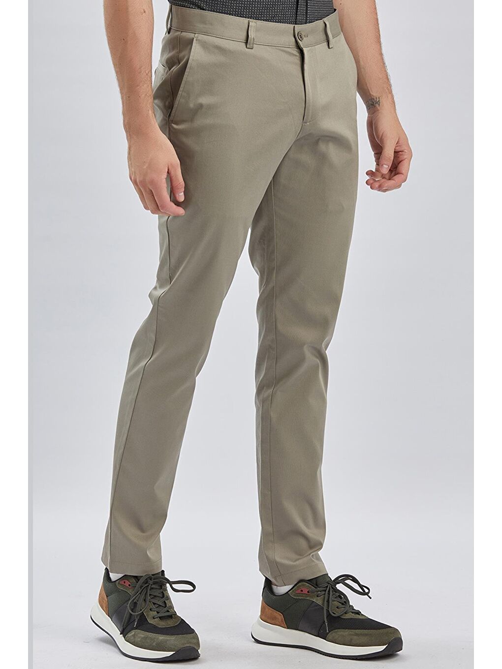 Koyu Bej Pamuklu Yandan Cepli Casual Slim Fit Chino Pantolon 1003240161-3