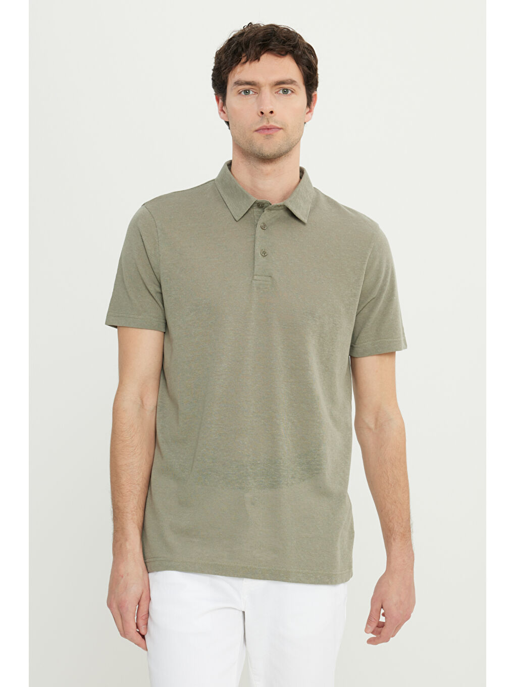 Erkek Haki Pamuklu Slim Fit Dar Kesim Polo Yaka Tişört
